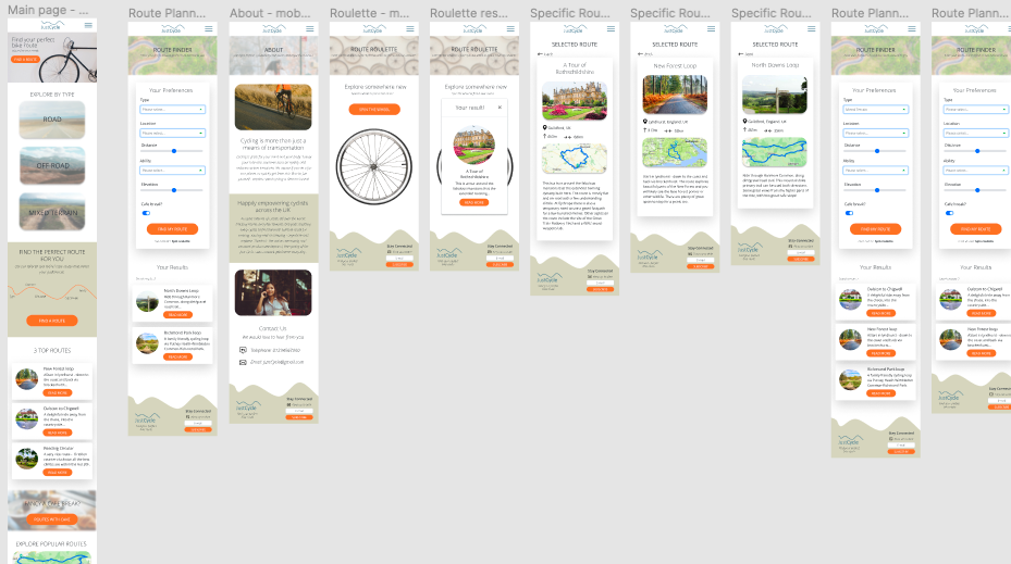 Figma design of Just Cycle website